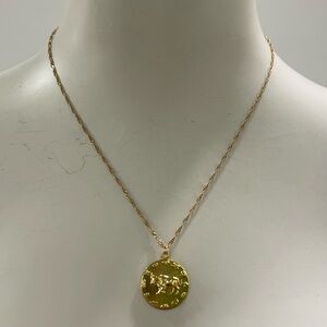 NWT Zodiac Taurus Bull with Zodiac Symbols Pendant Gold Tone 10" Necklace